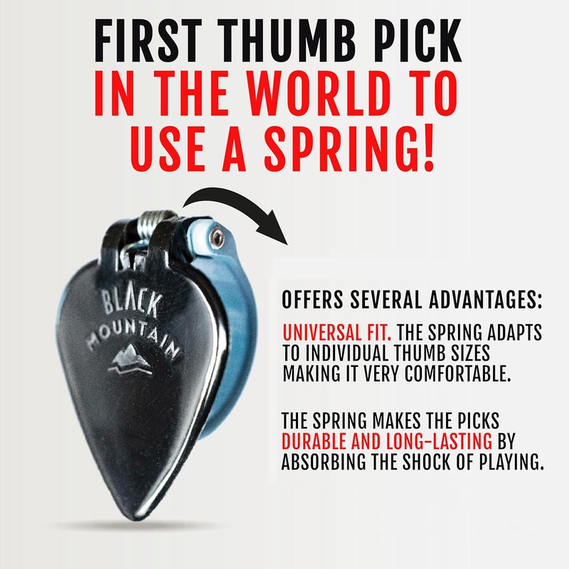 Black Mountain Variety Pack of Spring Loaded Thumb Picks for Acoustic Guitar, Electric Guitar, Ukulele, Banjo, Dobro, Mountain Dulcimer, Mandolin, and More. Universal Fit for Medium to XL Thumbs - Image 4